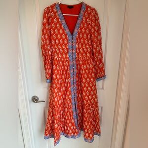 J. Crew Orange and White Long Sleeve Sundress